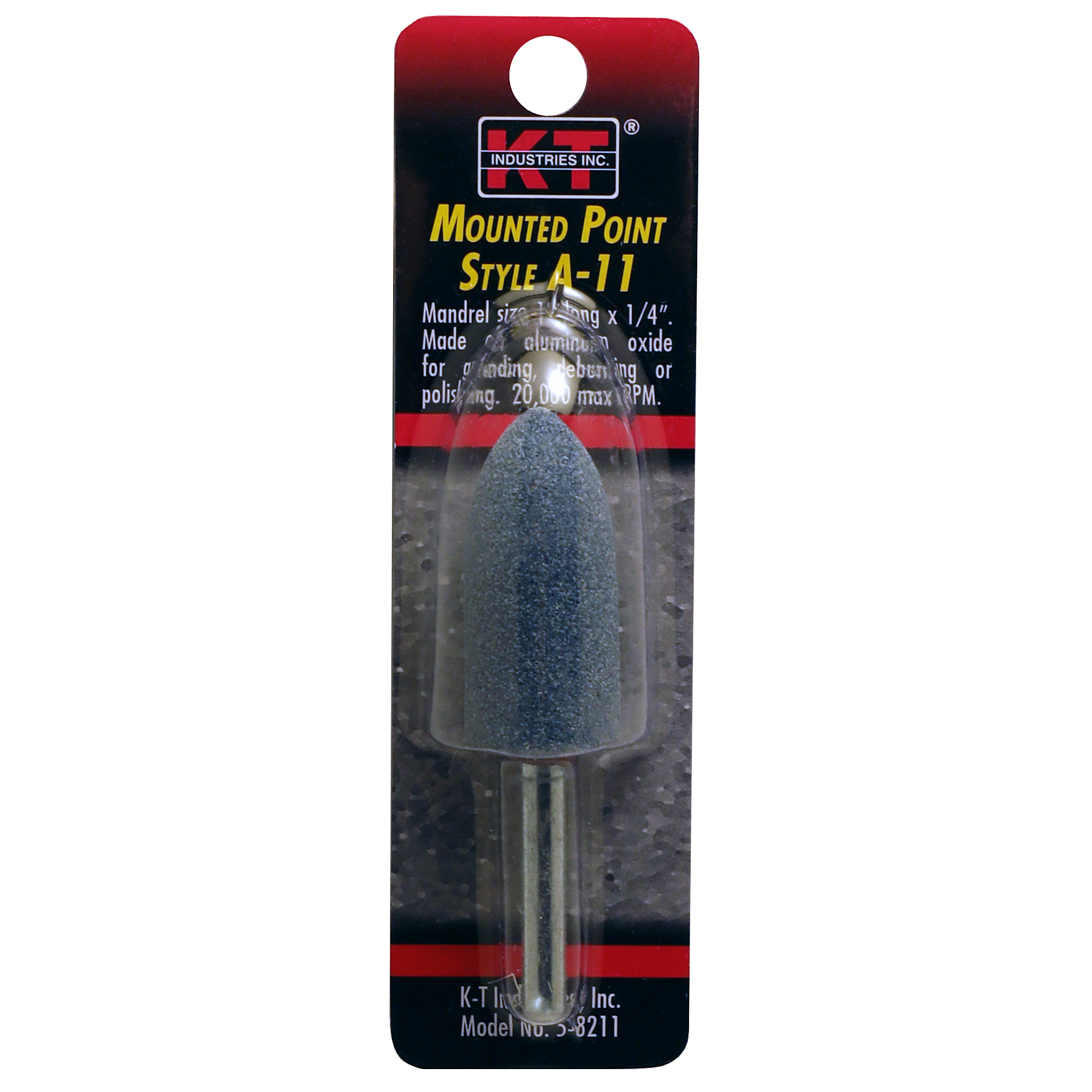 K-T Industries Mounted Point A-11 — 1/4in. Shank, Aluminum Oxide, 20,000 RPM, Model# 5-8211
